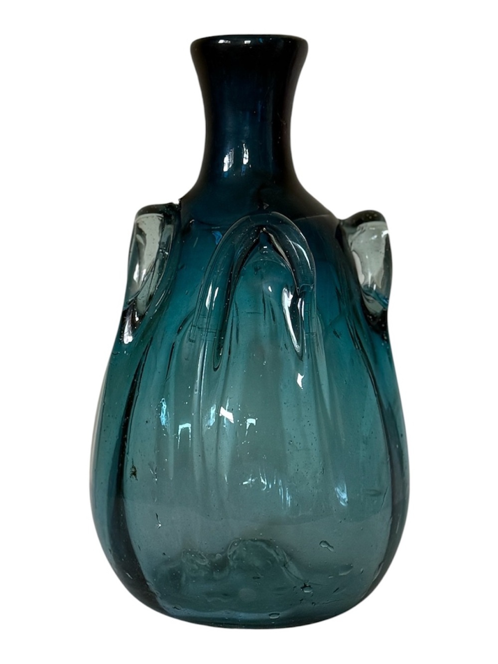 VINTAGE MCM 1950´s Murano Italian Hand Blown Glass Teal Art Glass Bulb Vase